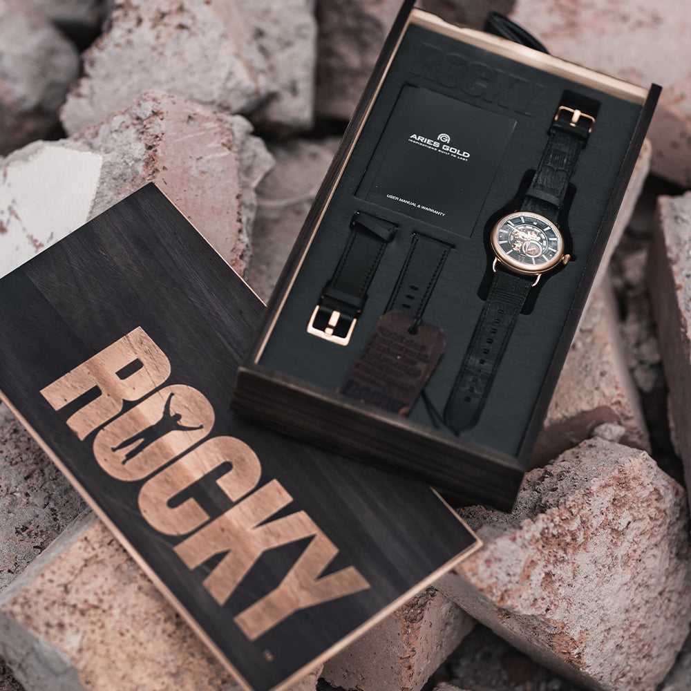 ARIES GOLD Automatic Rocky Limited Edition Men's Watch - Stainless Steel Case, Invincible G 9013 Movement, Black Leather Strap - Luxury Dress & Business Timepiece for Formal Occasions