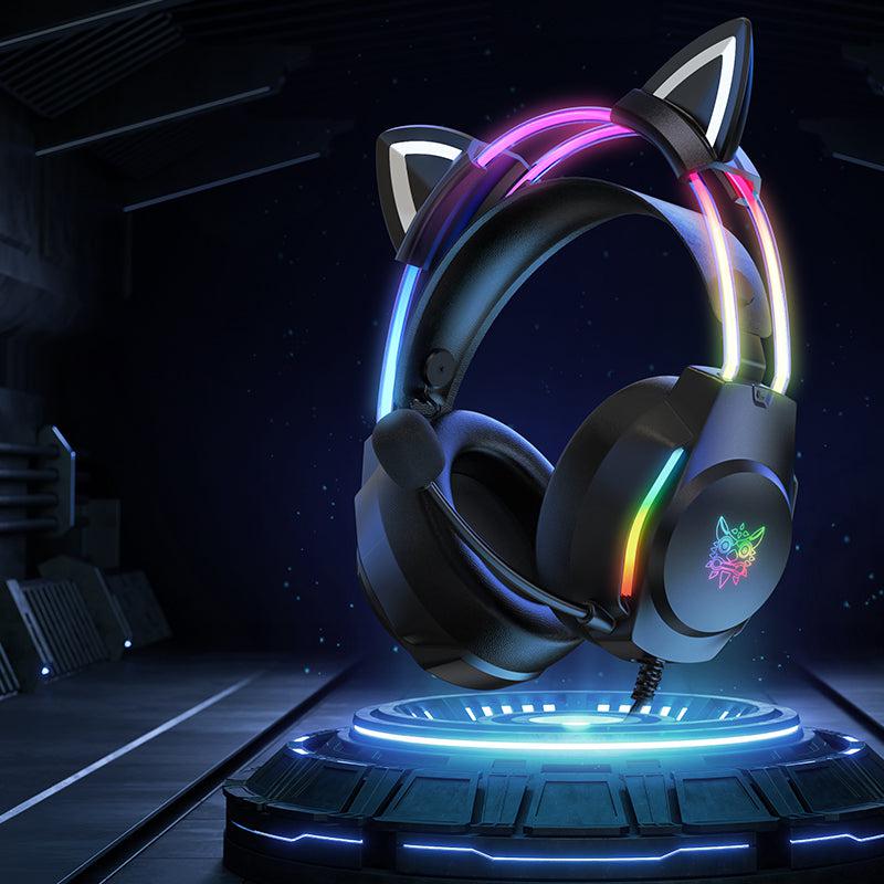 ONIKUMA X26 RGB Gaming Headset with Cat Ears & LED Glow - Lightweight Over-Ear Headphones for PC, PS4, Xbox - Perfect for Streaming, Gaming & Online Classes