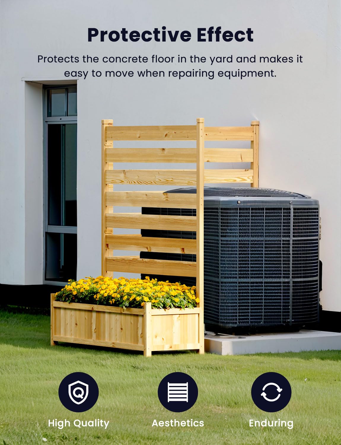 Wood Privacy Screen Fence Panels - No Dig AC Unit Cover with Planter Box | Pool Equipment Enclosure & Outdoor Trash Can Hider | Durable Backyard Privacy Solution for Patio, Deck & Garden Areas