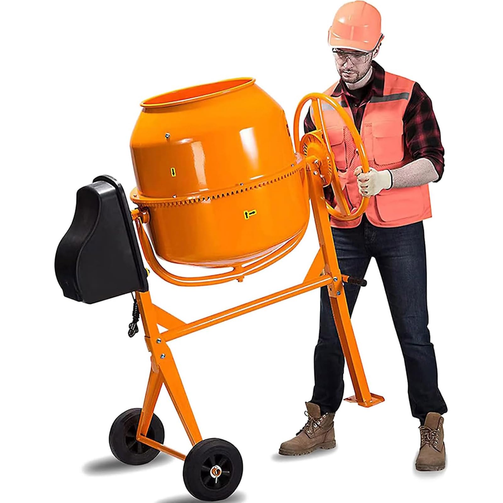 4.2 Cu Ft Electric Cement Mixer - 1/2 HP Heavy Duty Portable Concrete Mixer with 550W Motor & 7-Inch Wheels - Power Mixing Tool for Mortar, Stucco, Seeds, Feed - Ideal for Construction, DIY Projects, Farm & Garden Work (Yellow, 120L)