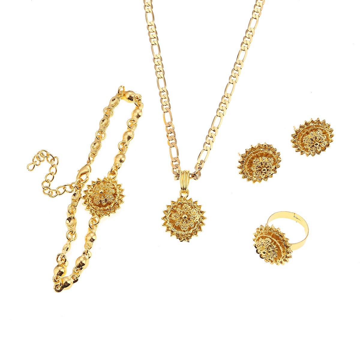 Ethiopian Habesha Jewelry Set - Handmade Necklace, Earrings, Bracelet & Ring - Authentic African Cultural Accessories for Women - Perfect for Weddings, Parties & Special Occasions
