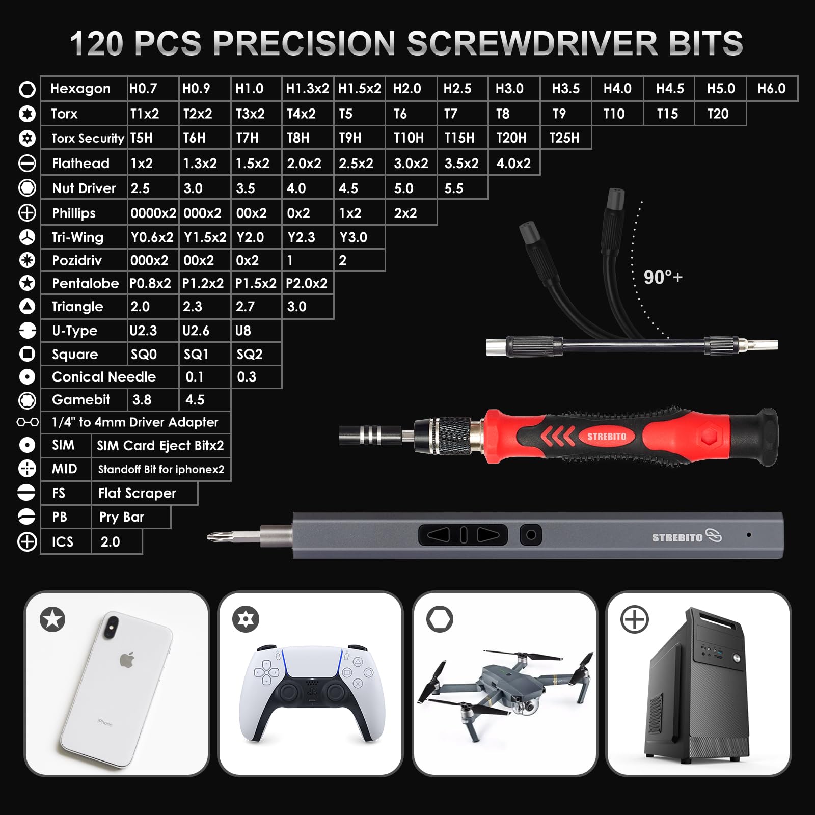 STREBITO Mini Electric Screwdriver Set 144-Piece - 3.7V Cordless Rechargeable Precision Screwdriver Kit for Electronics, PC, Phone, RC Drone Repair - Perfect for DIY Projects and Home Repairs