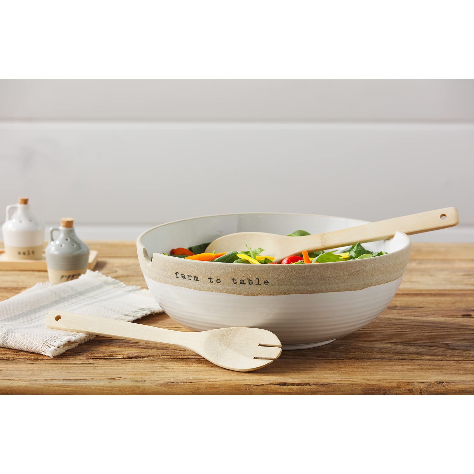 Mud Pie White Stoneware Salad Bowl Set - 4.5
