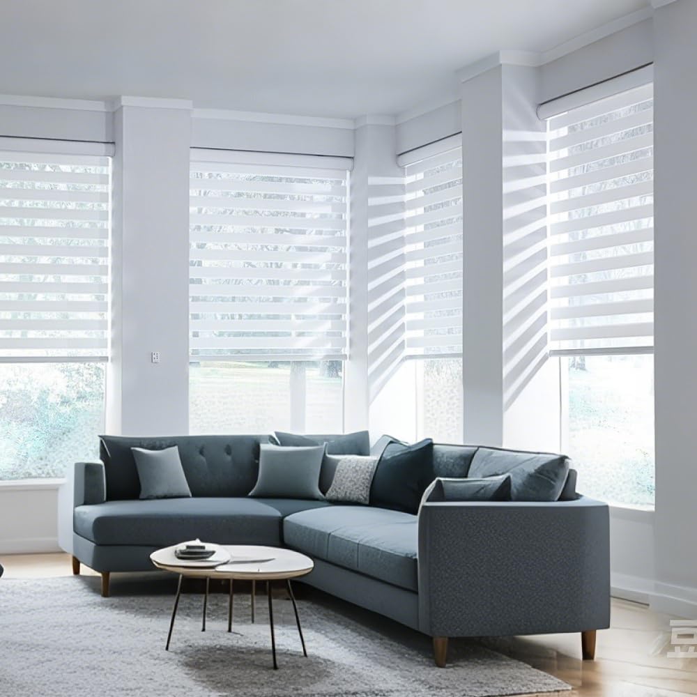 SUNWAY Dual Layer Zebra Roller Shades - Light Filtering & Blackout Window Blinds for Day & Night Privacy - 36