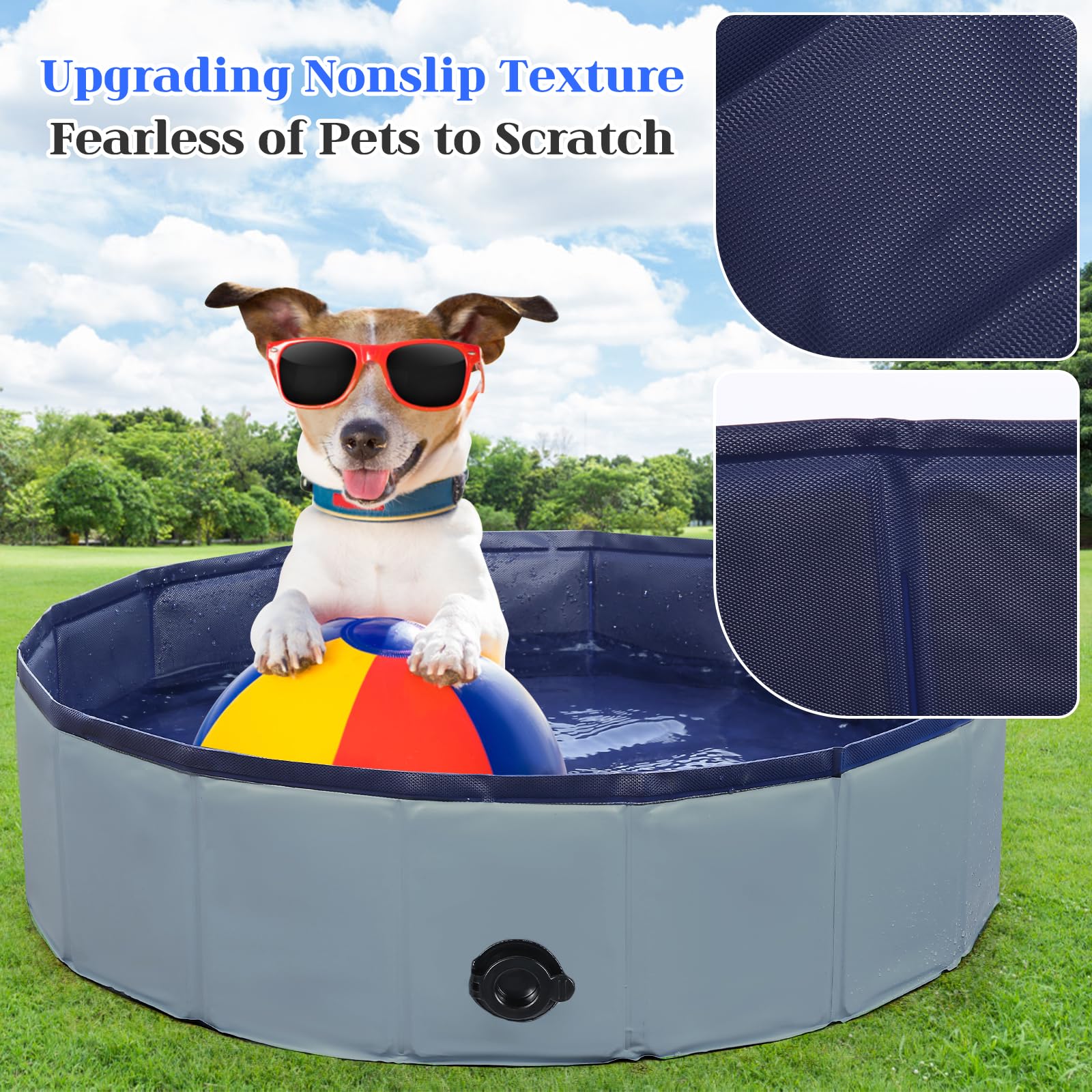 Foldable Dog Bath Tub & Kiddie Pool - 48 x 12 Inch Collapsible Pet Grooming Bathtub for Dogs, Cats, Kids & Toddlers - Portable Plastic Swimming Pool for Indoor/Outdoor Use - Perfect for Bathing, Playtime & Summer Fun (Gray)