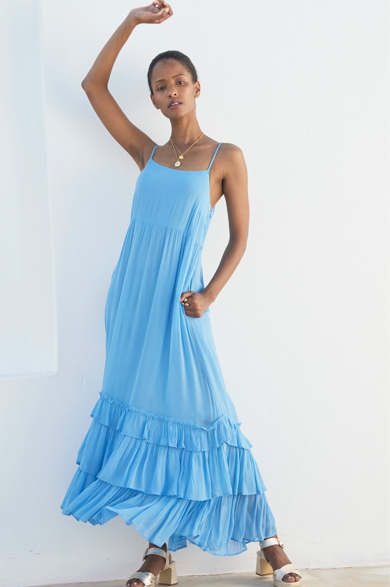Jasmina Dress - Elegant Blue Flowy Midi Dress for Women | Perfect for Casual Outings, Date Nights & Summer Parties