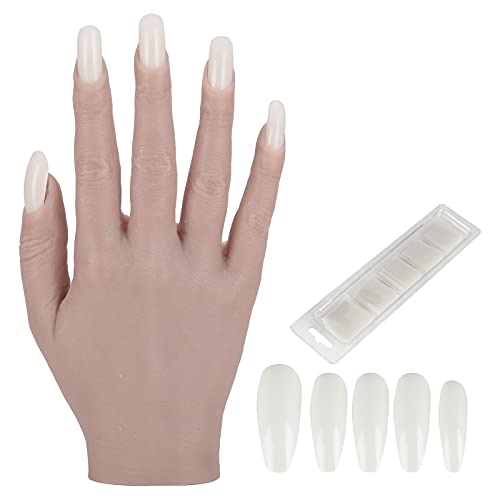 Professional Silicone Nail Art Practice Hand - Realistic Mannequin Training Hand with Detachable False Nail Tips for Nail Salon Students & Beginners - Perfect for Home Practice, Salon Training & Nail Art Skill Development