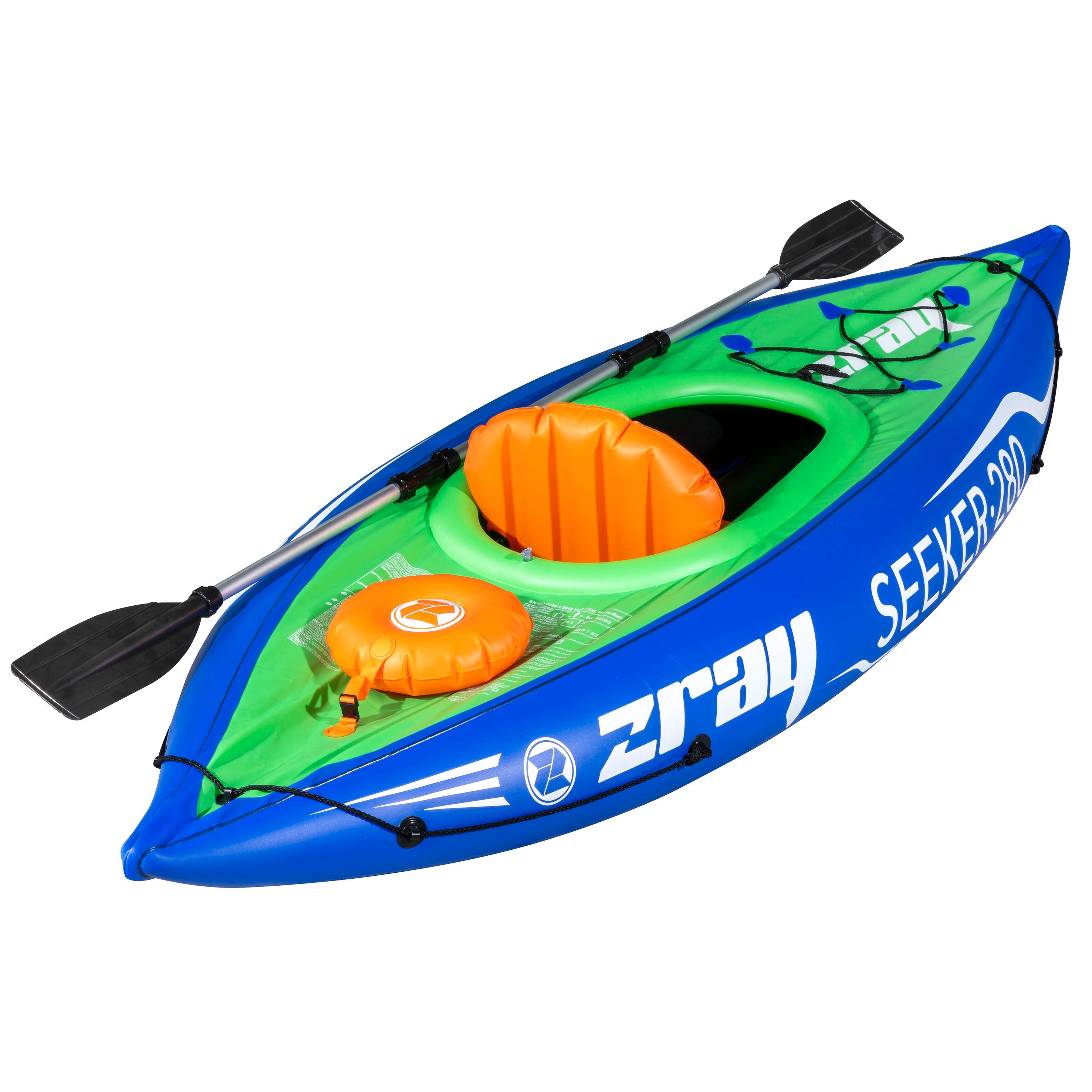 Inflatable One Person Kayak Canoe Set with Pump & Aluminum Paddle - Portable Blue Green Kayak for Adults - Perfect for Lakes, Rivers & Recreational Water Sports (Model DL154)