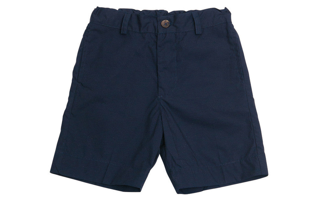 Alex Boys Flat Front Shorts - Navy Cotton Poplin Casual Shorts for Summer, School, and Outdoor Activities