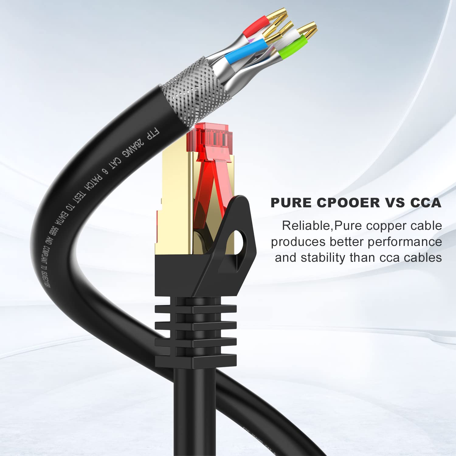 Abireiv Cat6 Outdoor Ethernet Cable 300ft - Shielded, UV Resistant, Waterproof, Direct Burial Network Cable for Gaming, Router, LAN, TV - High-Speed Internet Connection for Home, Office & Outdoor Use