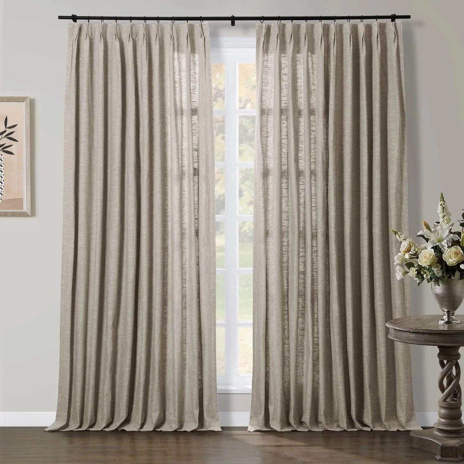Luxury Linen Cotton Pleated Curtains - Blackout Drapes for Living Room & Bedroom - Elegant Home Decor Window Treatments