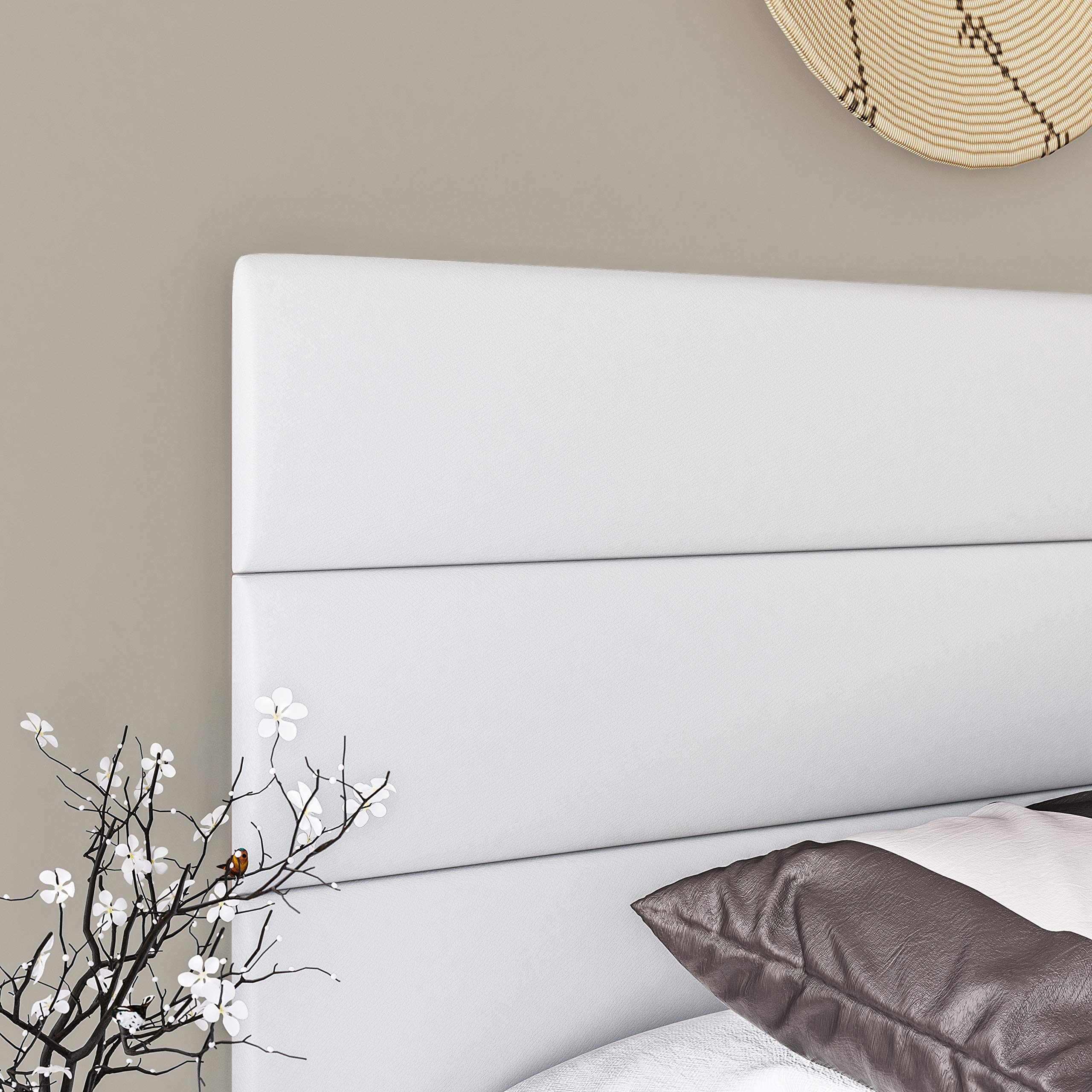 Boyd Sleep Napoli White Vegan Leather Twin Size Platform Bed Frame with Adjustable Headboard - Easy Assembly, Noise-Free, Modern Design | Durable Mattress Support for Small Bedrooms, Guest Rooms & College Dorms