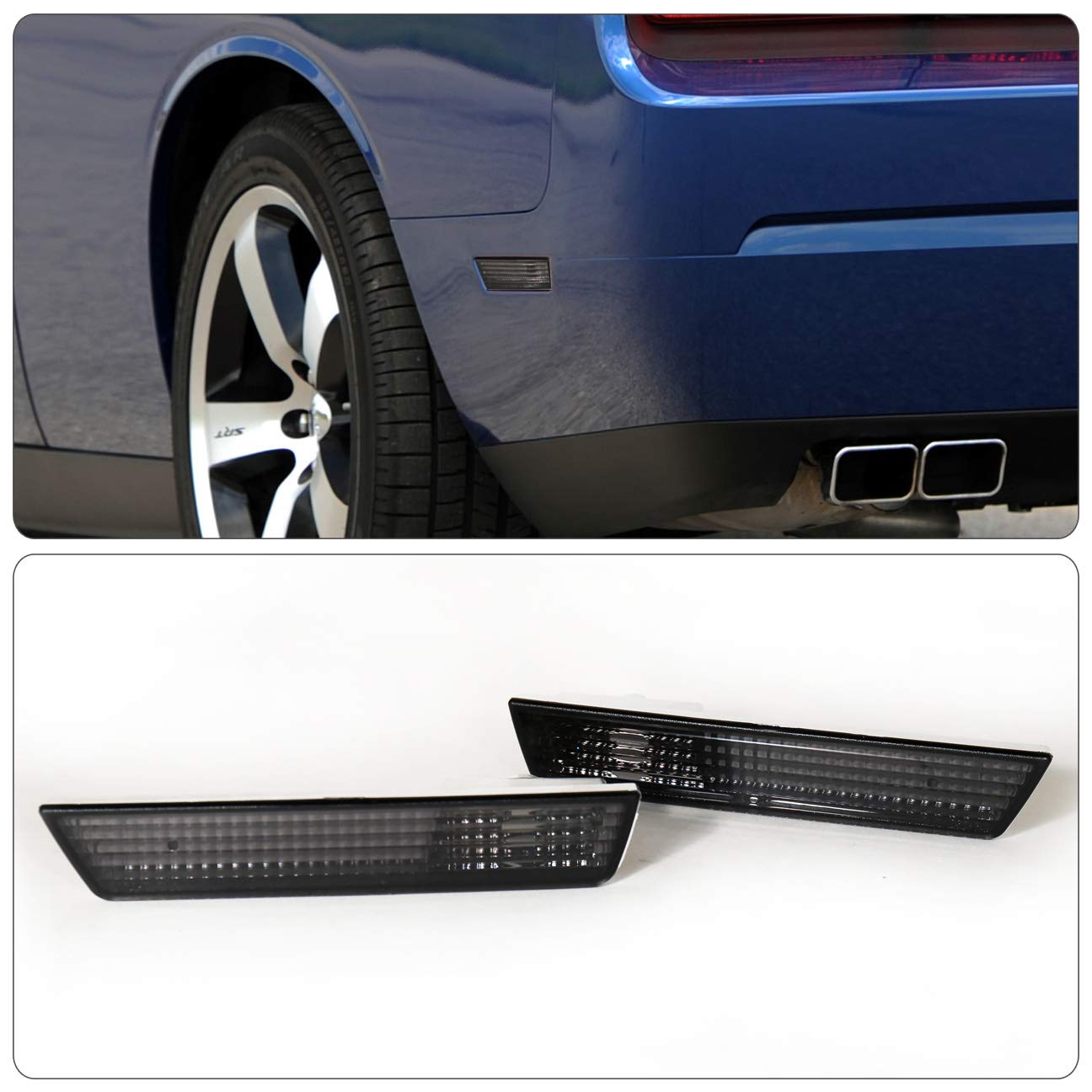 AJP Distributors LED Side Marker Lights for Dodge Challenger 2008-2014 - OE Replacement Front Rear Parking Bumper Lights with Smoke Lens (Non-LED) - Perfect for Night Driving & Car Customization