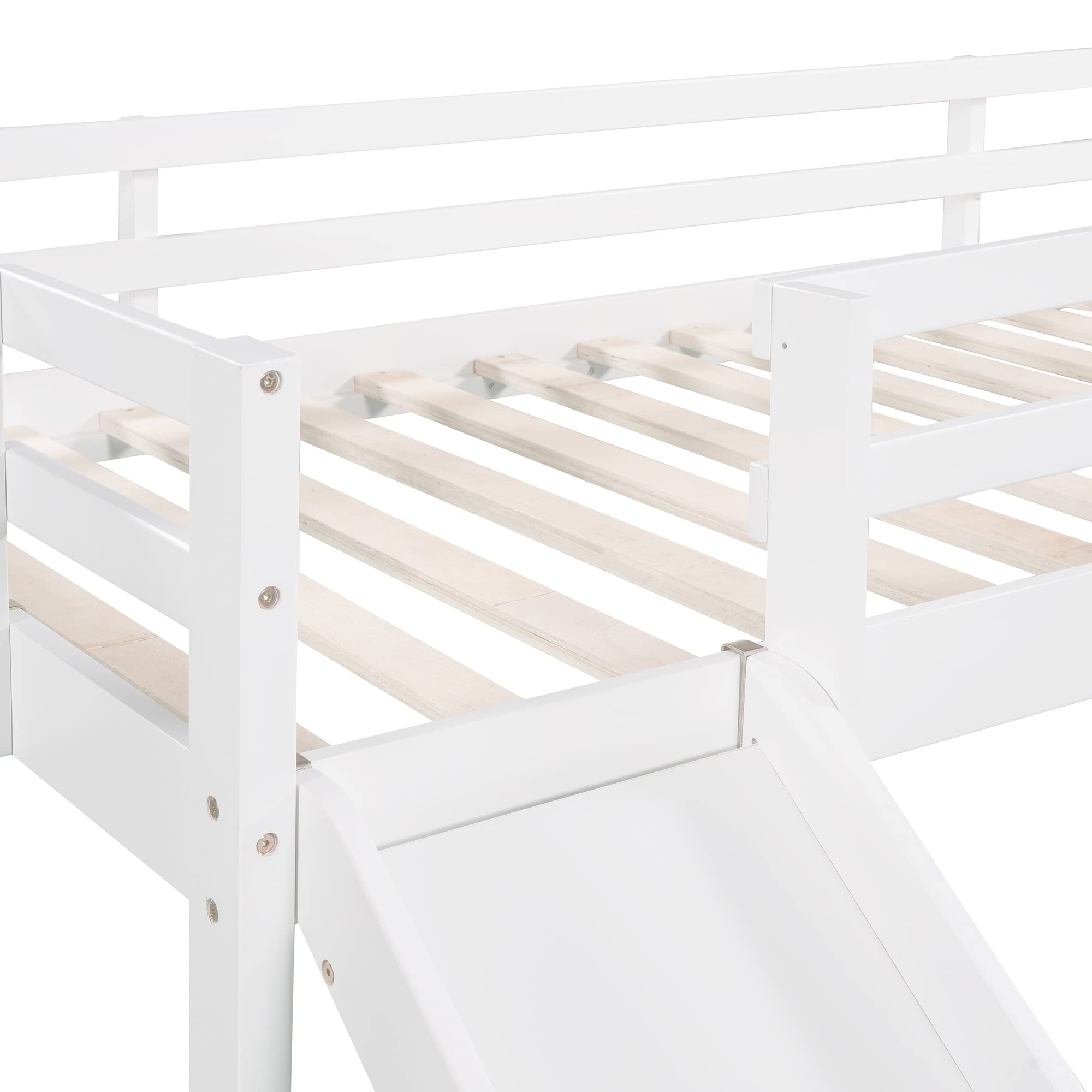 Harper & Bright Designs Twin Loft Bed with Slide - Solid Wood Low Bunk Bed with Chalkboard for Kids, Girls & Boys - White | Perfect for Small Bedrooms, Playrooms & Kids' Shared Spaces