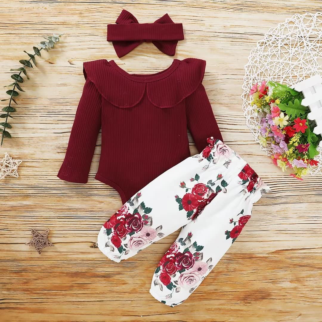 Soft Long Sleeve Baby Girl Onesies Set with Pants & Headband - Newborn Infant Outfit for Photos, Parties & Daily Wear | Cute & Comfortable Baby Girl Clothes