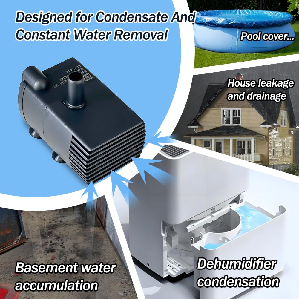 Automatic Small Sump Pump with Water Sensor - 5FT Lift 55GPH 115V/230V Mini Condensate Pump with Float Switch - Water Removal for Dehumidifier, AC, Ice Maker & Basement - Auto On/Off - Perfect for Home, RV & Flood Prevention