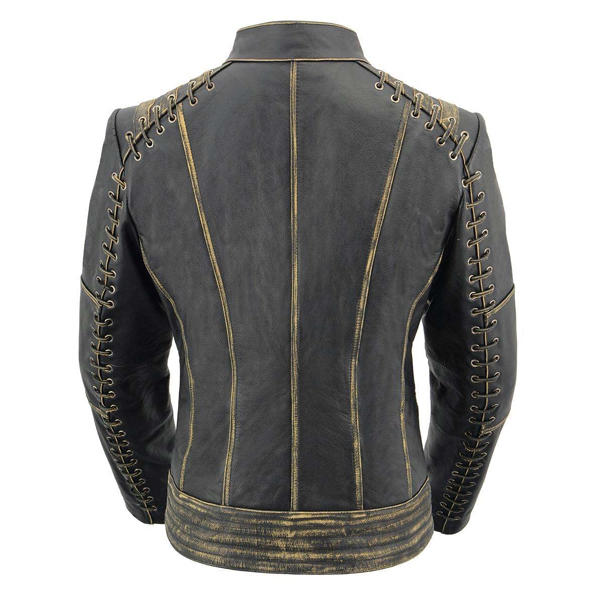 Milwaukee Leather MLL2527 Women's Elegant Distressed Brown Lace-Up Leather Jacket | Stylish Outerwear for Casual Wear, Date Nights & Fall Fashion