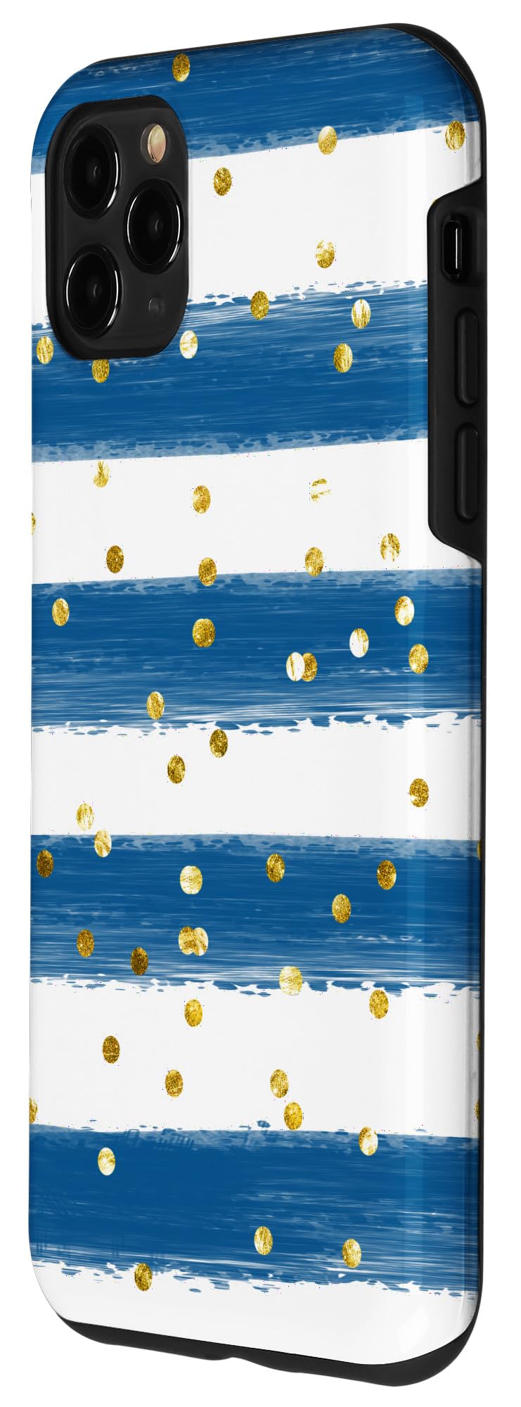 iPhone 11 Pro Max Case - Aesthetic White & Blue Stripes with Gold Polka Dots - Slim Protective Cover for Everyday Use, Work & Travel