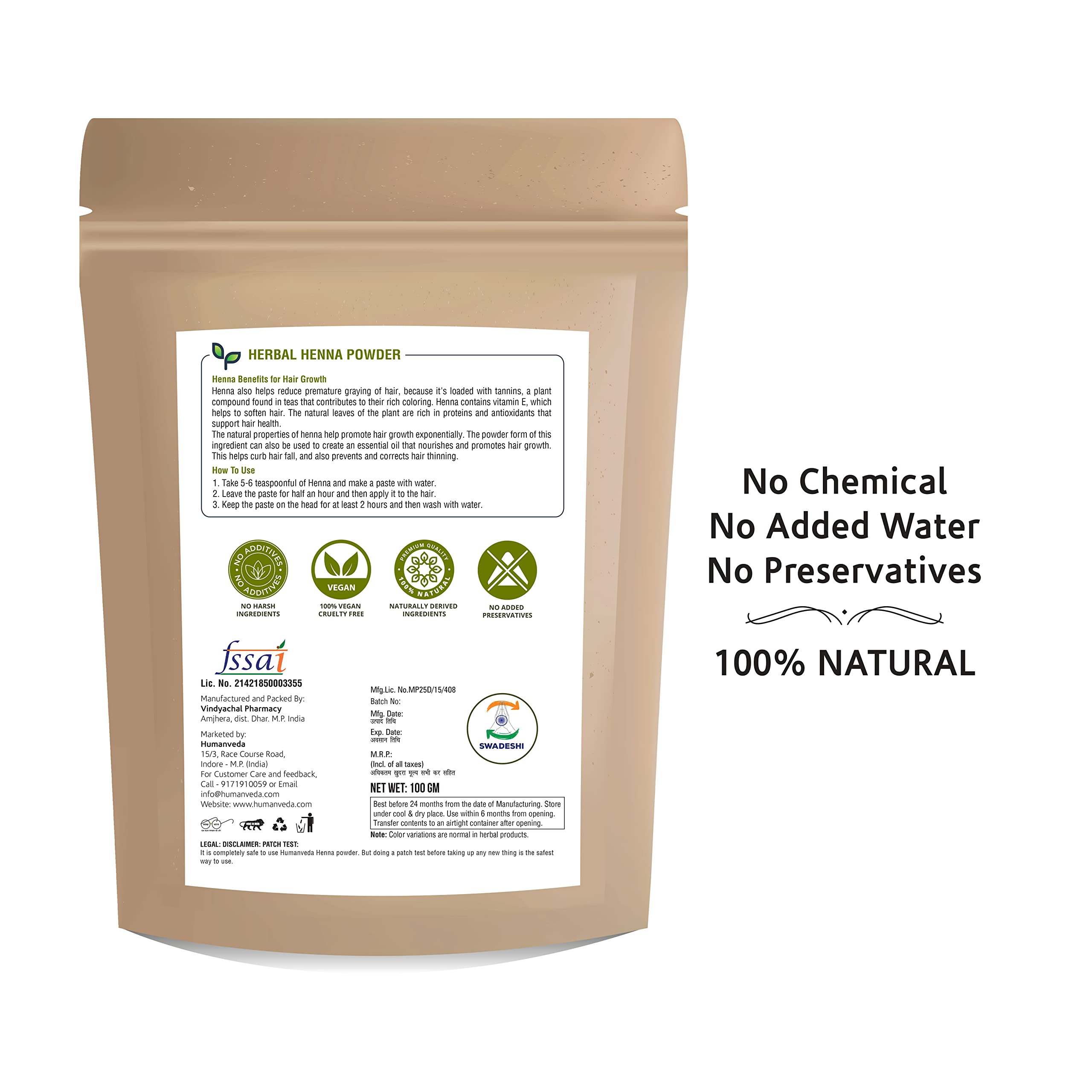 Humanveda 100% Natural Henna & Indigo Powder Hair Dye Combo (2 x 100g) - Organic Herbal Hair Color Treatment for Gray Coverage & Hair Growth - Perfect for DIY Hair Coloring at Home & Natural Hair Care Routine