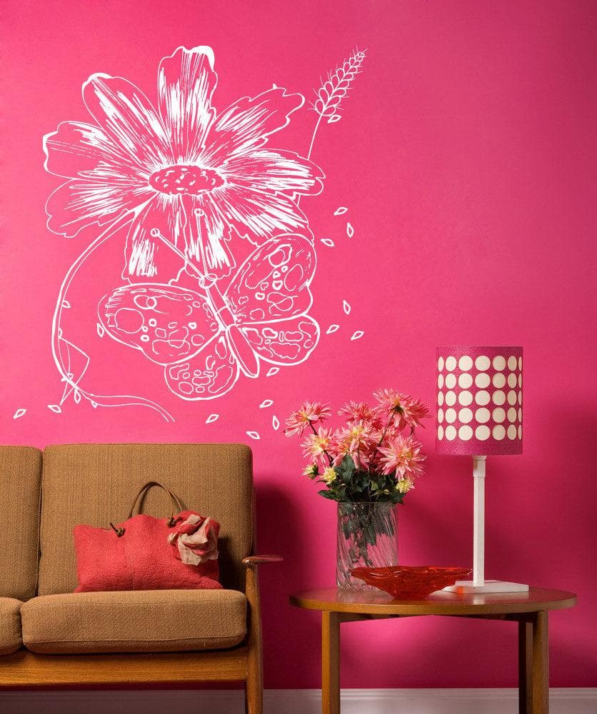 Butterfly and Flower Vinyl Wall Decal Sticker #1068 - Removable Home Decor for Bedroom, Nursery, Living Room, Office