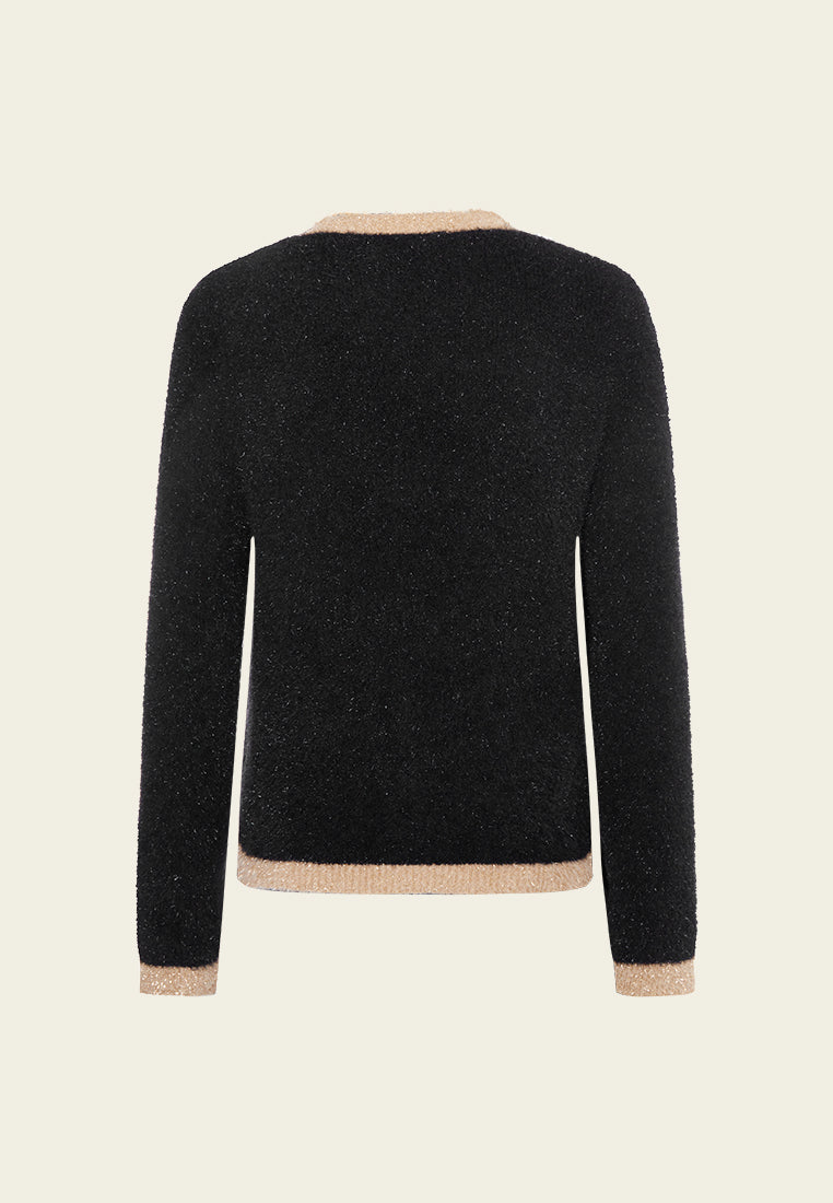 Stylish Lurex Jacket with Fuzzy Highlighted Trim & Slit Pockets - Perfect for Night Out, Party, and Winter Fashion
