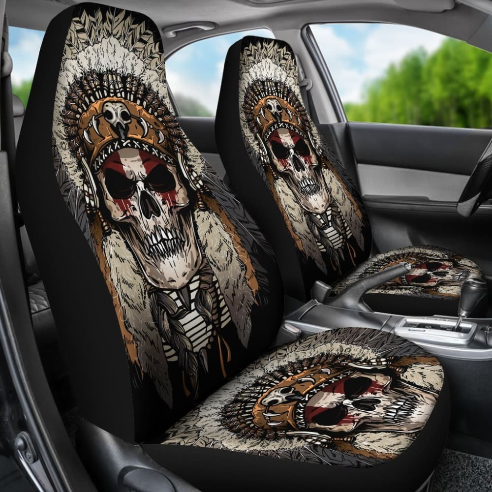 2 Pcs Gothic Skull Car Seat Covers - Premium Universal Fit for Cars, Trucks & SUVs - Black Skull Pattern Auto Accessories - Perfect for Halloween Decor, Car Enthusiasts & Gothic Style Lovers