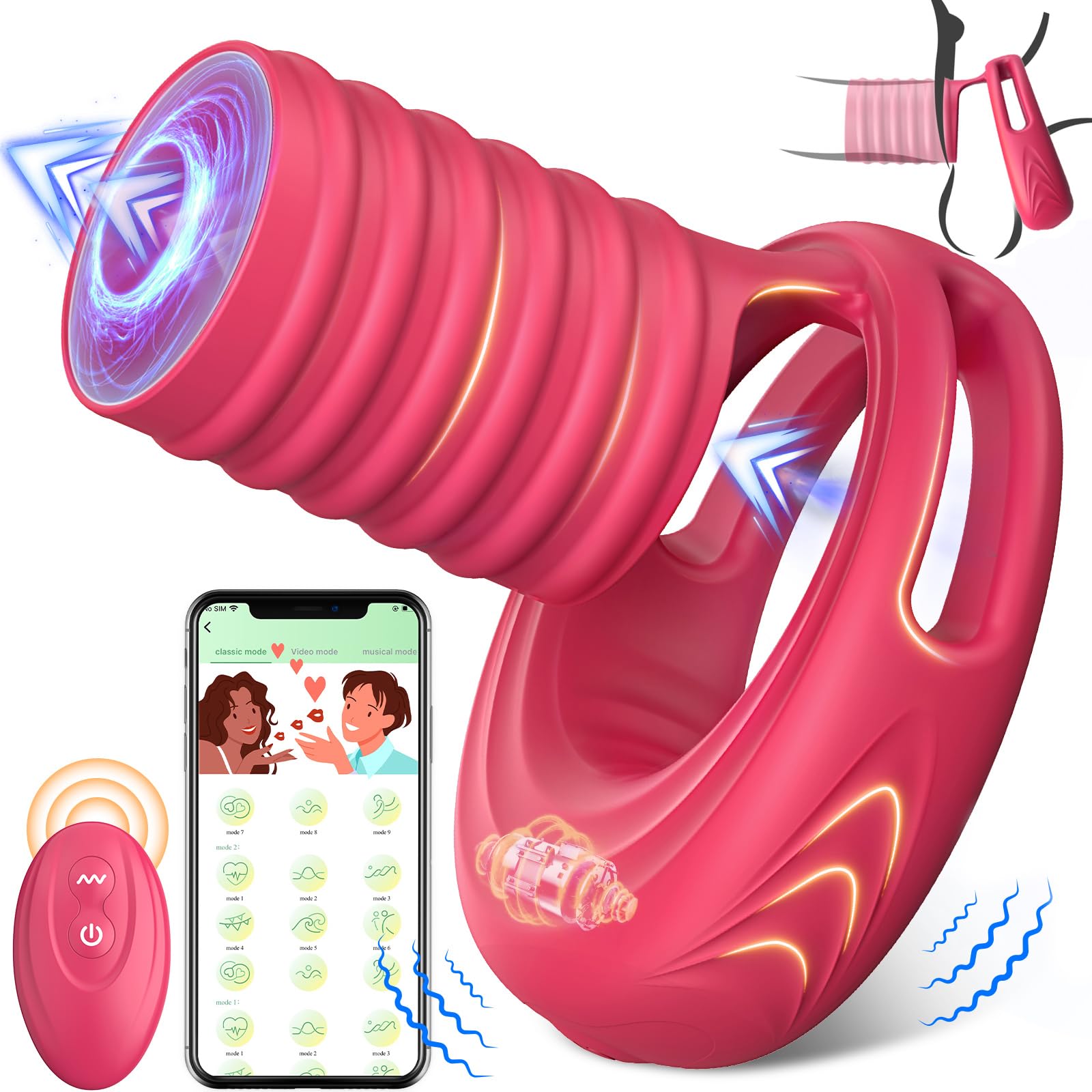 Boefous Vibrating Cock Ring with Elastic Penis Sleeve - Remote Control APP Sex Toy for Couples, Men & Women - Powerful Penis Vibrator for Vaginal Stimulation & Enhanced Pleasure - Perfect for Romantic Nights & Spicing Up Relationships (Rose Color)