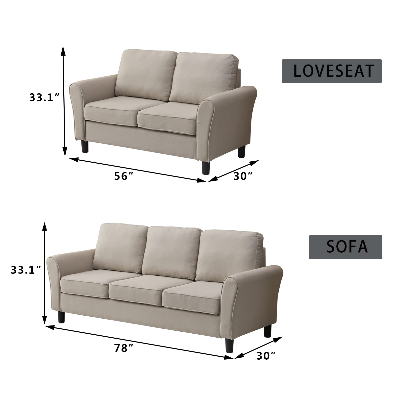 Modern Linen Loveseat Sofa - Comfortable Small Couch for Living Room, Office & Bedroom - Beige Fabric 2-Seater - Perfect for Apartments, Reading Nooks & Cozy Spaces