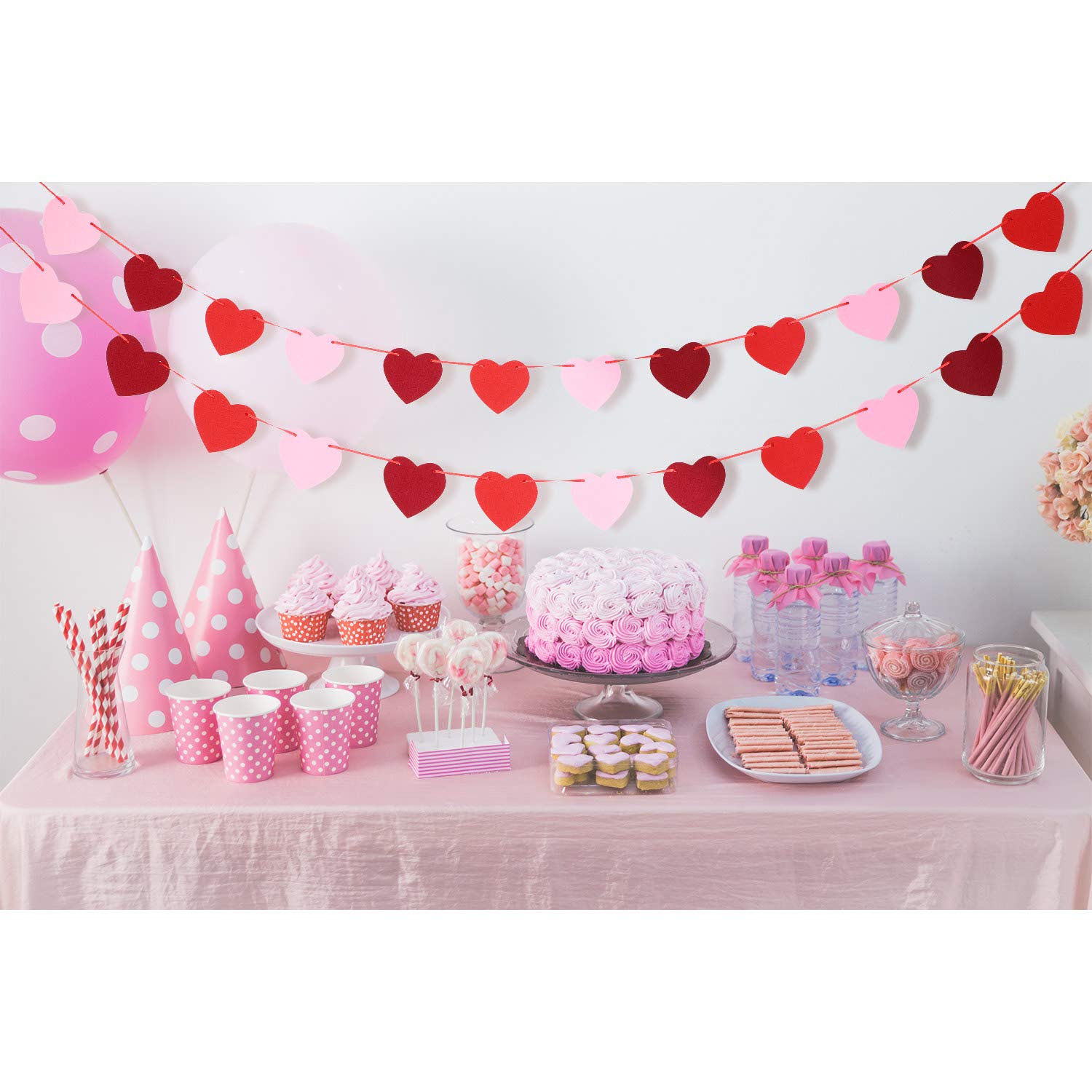 Tatuo Valentine's Day Heart Garland Decorations - Felt Heart Banner for Valentine's Day, Weddings, Birthdays & Parties (4-Pack) - Perfect for Home, Office & Holiday Decor