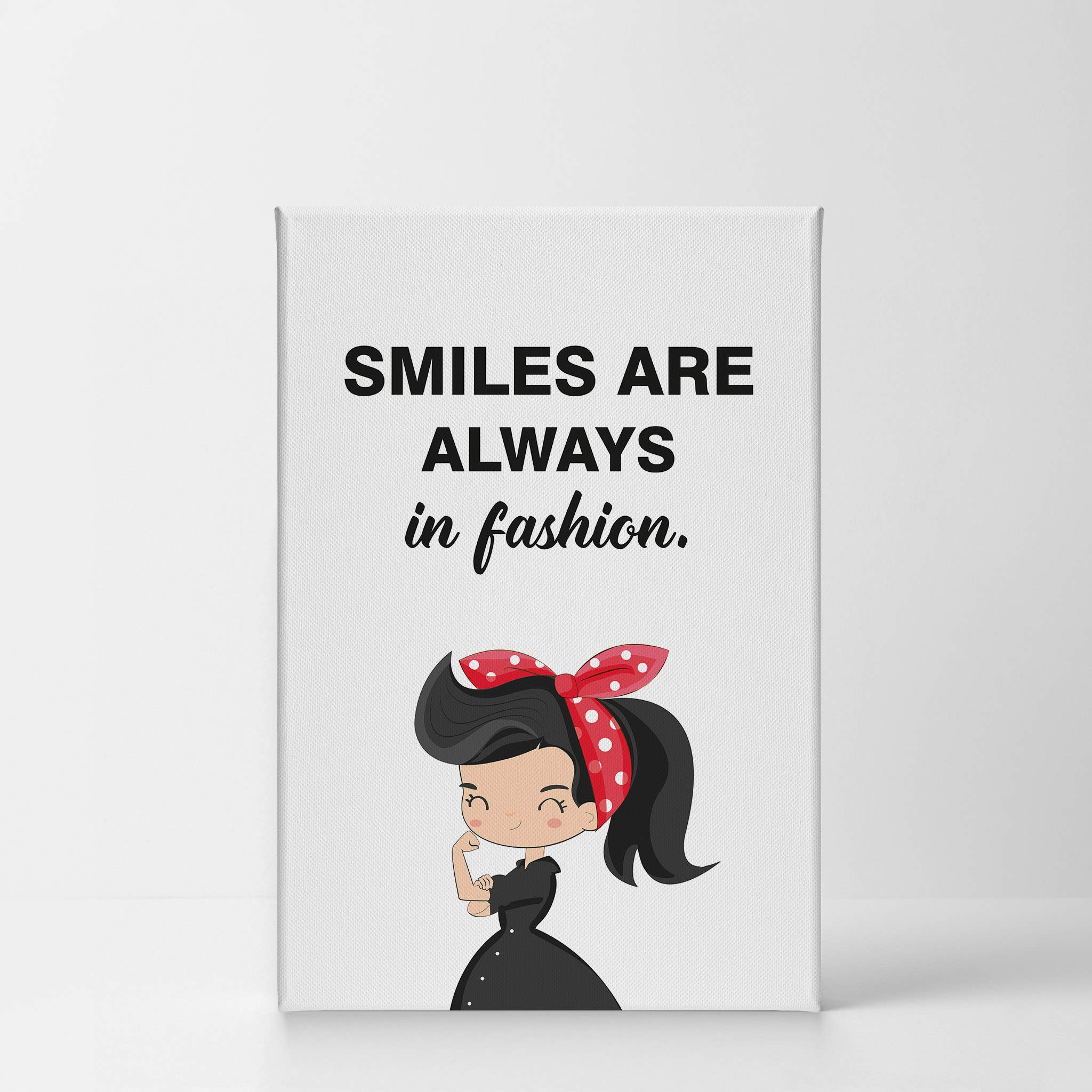Smile Art Design 'Smiles Are Always in Fashion' Quote - Strong Girl Glam Fashion Canvas Print Wall Art - Ready to Hang 40x30 - Perfect for Office, Bathroom, Teen Girl Room, Women's Dorm, Bedroom & Living Room Decor