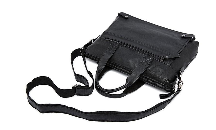 Premium Black Leather Messenger Bag for Men & Women - Stylish Laptop Briefcase for Work, Travel & Business (Fits 15.6