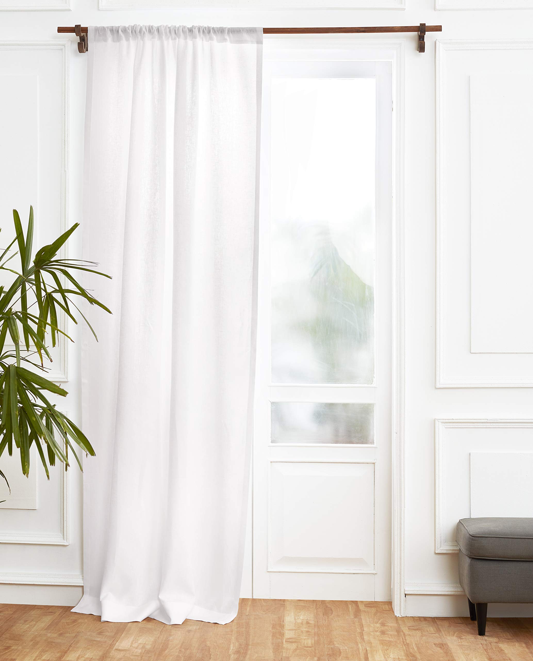 Solino Home 100% Pure European Flax Linen Curtains 52x120 Inches - Light Filtering White Rod Pocket Drapes for Living Room & Bedroom | Elegant Window Treatment for Home Decor & Sun Protection