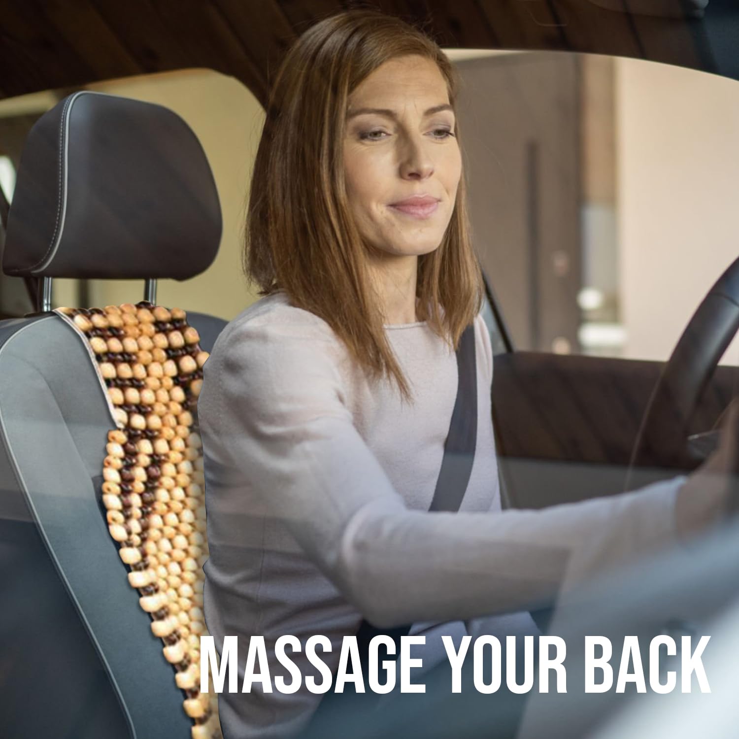 Natural Wooden Bead Car Seat Covers - 2-Piece Bamboo Massage Cushion for Back Pain Relief & Comfort | Breathable Beaded Seat Cover for Cars, Trucks & Long Drives | Perfect for Commuting, Road Trips & Taxi Drivers