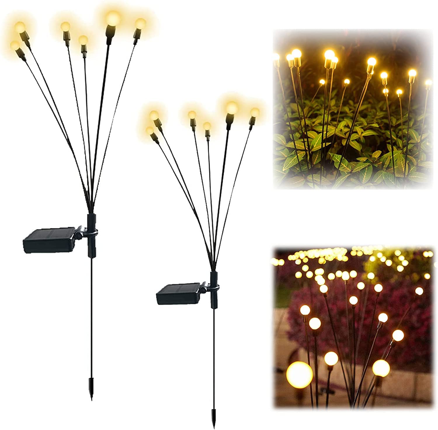 Solar Powered Firefly Lights - Outdoor Waterproof Solar Garden Lights, Wind Swaying Starburst String Lights for Patio, Yard, and Backyard Decor (Warm White, 2 Pack) - Perfect for Evening Gatherings, Wedding Decorations, and Landscape Lighting