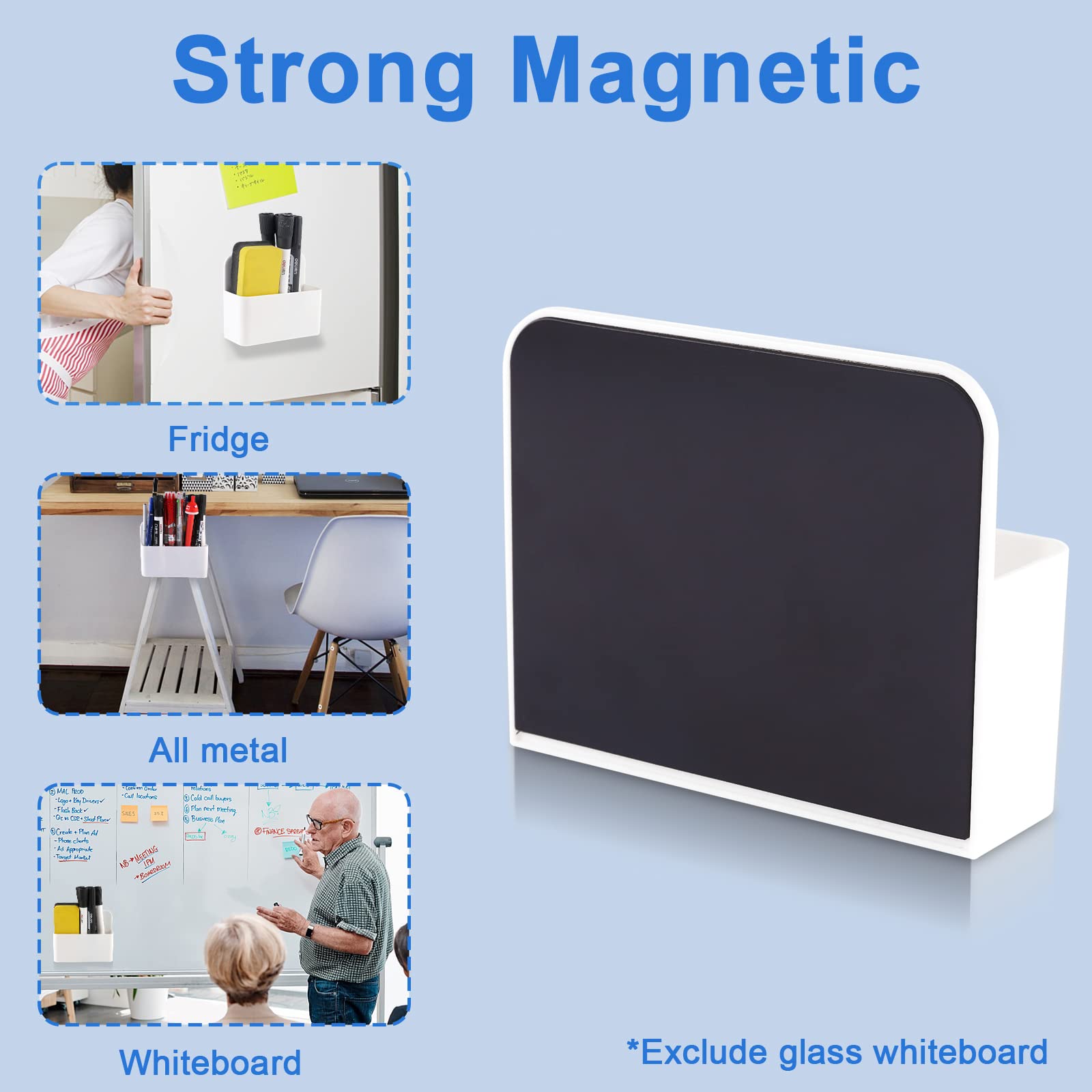 Vetoo 2 Pack Magnetic Pencil and Marker Holder - White Plastic Organizer for Office, School, or Workshop - Perfect for Fridge, Whiteboard, and Metal Surfaces