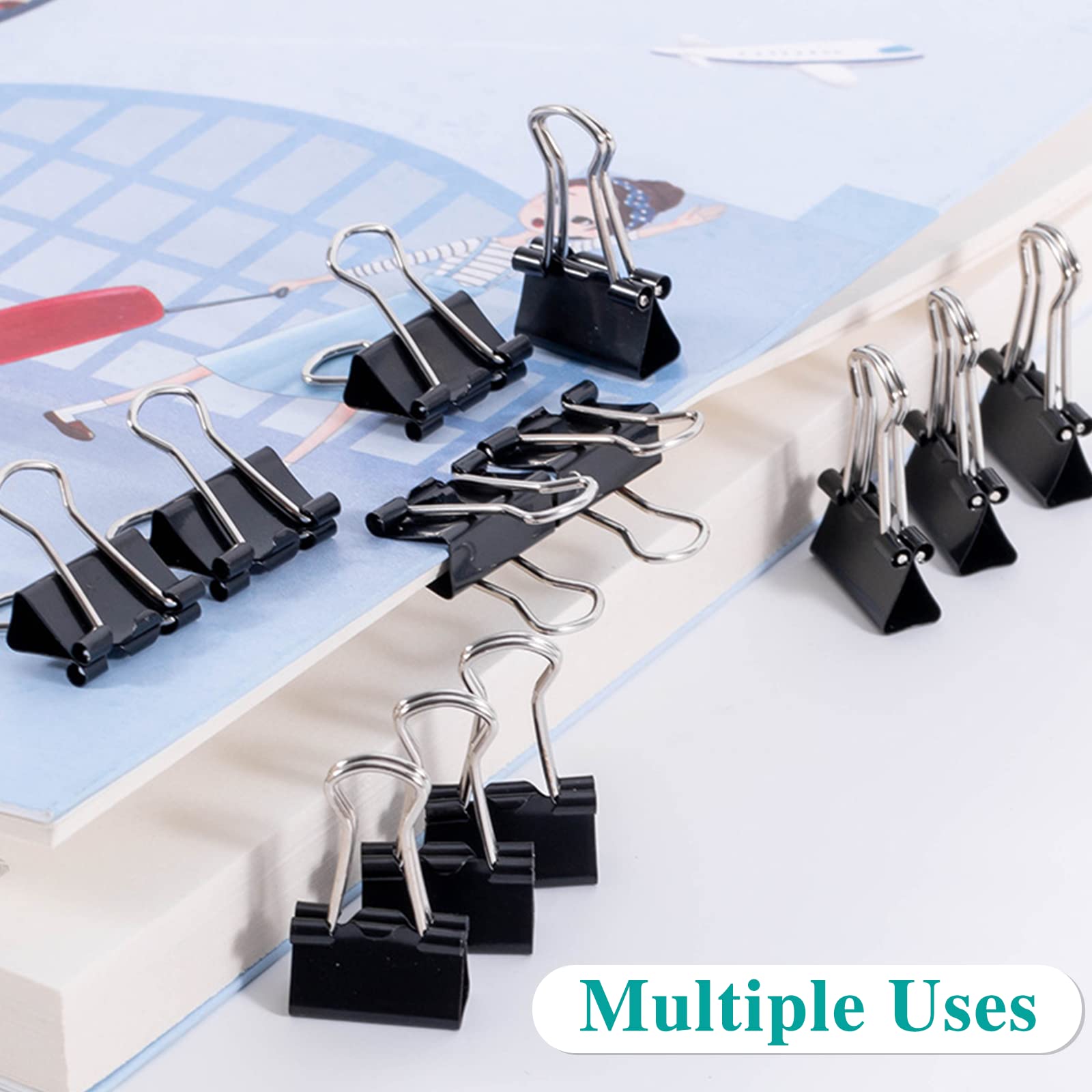 OWLKELA 100 Pcs Black Binder Clips - Assorted Sizes Metal Paper Clamps for Office, School & Home Organization | Perfect for Documents, Files, Notes & DIY Projects