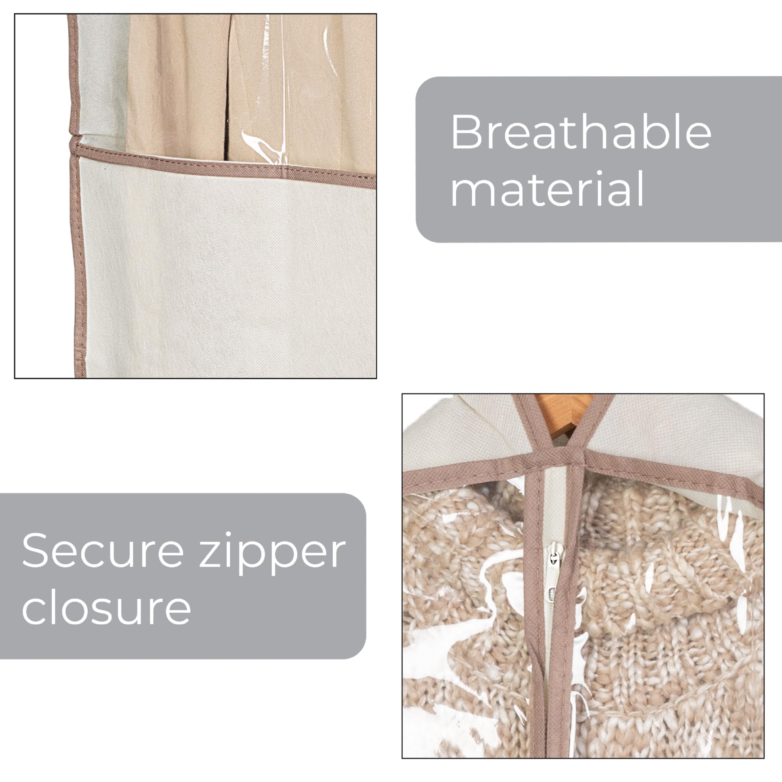Smart Design Gusseted Garment Bag Hanger - 24 x 42 Inch Clothing Storage Cover with Zipper Closure & Travel Loop - Suit and Dress Organizer for Travel, Closet, Wardrobe - Beige - Perfect for Business Trips, Wedding Dress Storage & Seasonal Clothing Protection