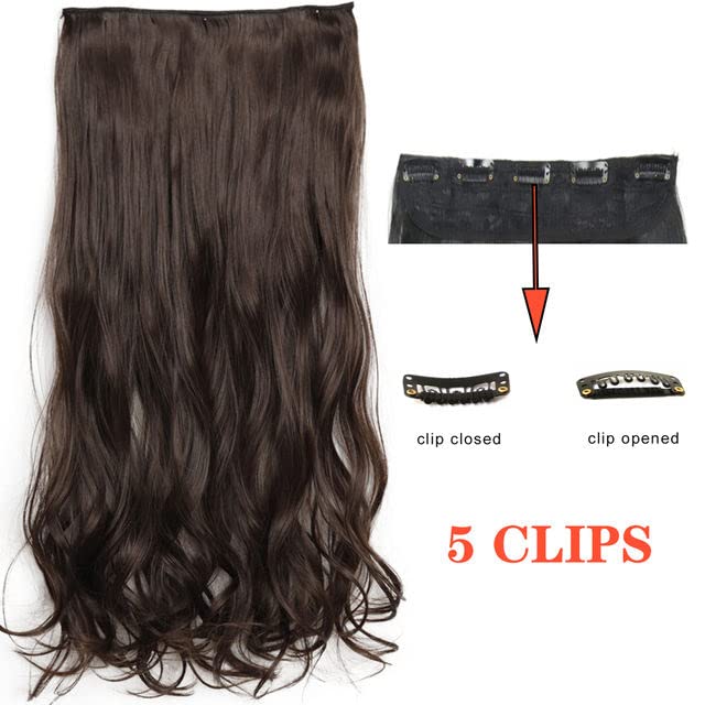 24 Inch Abrish Natural Light Brown with Golden Touch Curly/Wavy Hair Extensions - 5 Clip High Temperature Synthetic Hair Weft for Women | Silky Soft Heat Resistant Hairpiece for Daily Wear, Parties & Special Occasions