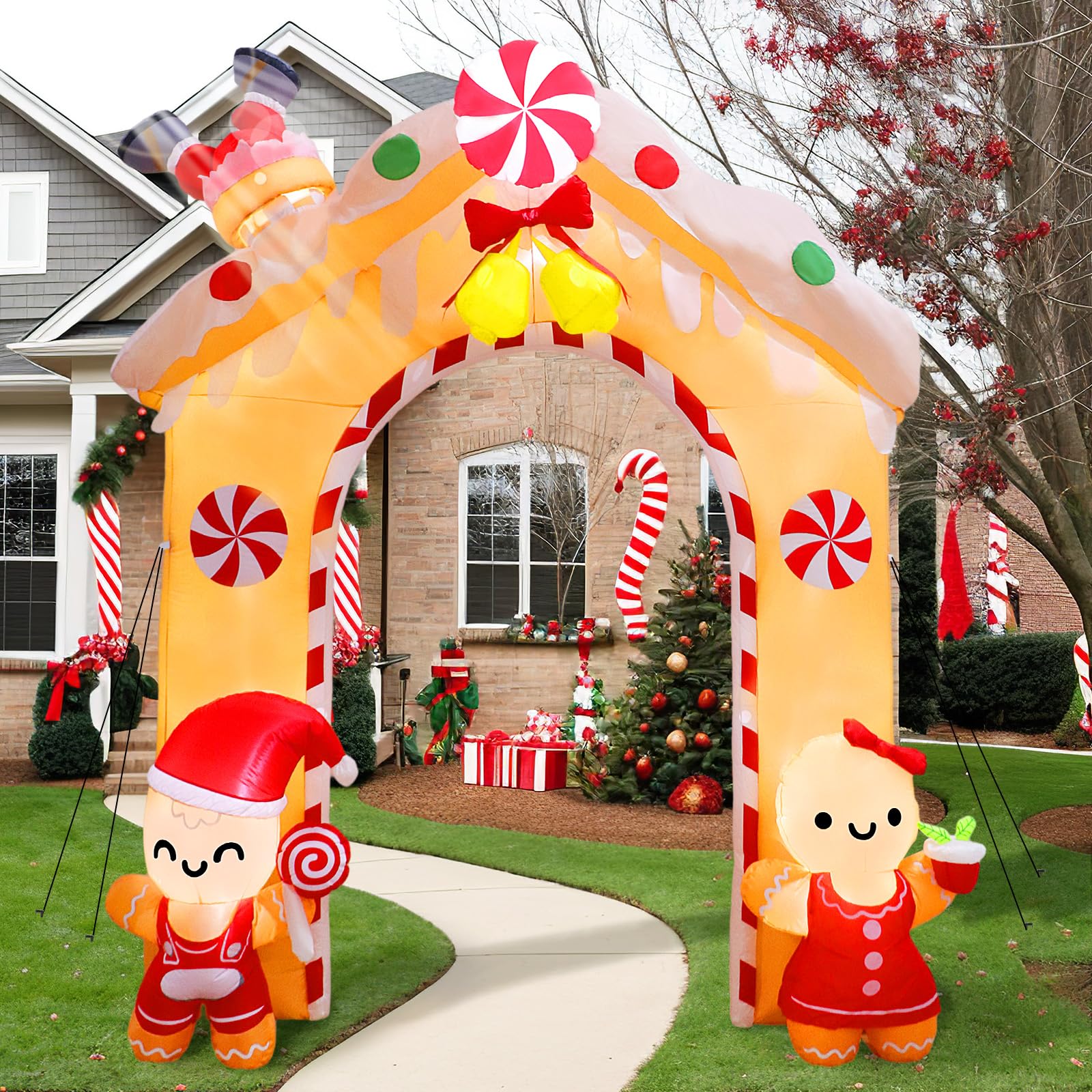 10FT Christmas Inflatable Gingerbread Man Archway - LED Outdoor Holiday Yard Decor for Xmas, Halloween, Parties & Home Decoration | Perfect for Front Lawn, Garden, Backyard & Seasonal Celebrations