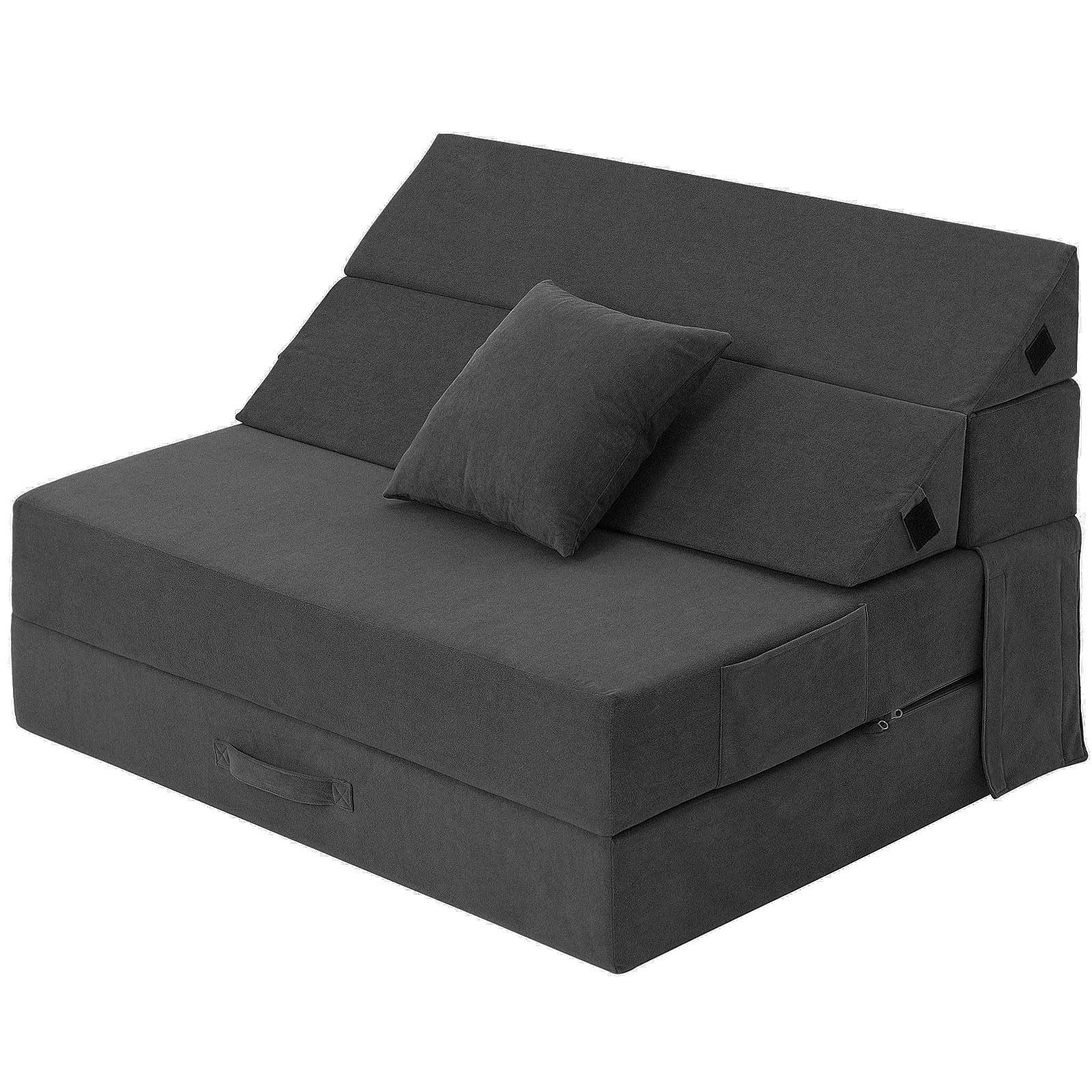 Convertible Folding Sofa Bed - Comfortable Sleeper Chair with Sturdy Back Support, Storage Pocket & Removable Pillow | Durable Fabric & Space-Saving Design for Small Apartments, Guest Rooms, Dorm Rooms | Perfect for Napping, Yoga, Reading & Relaxing (Grey)