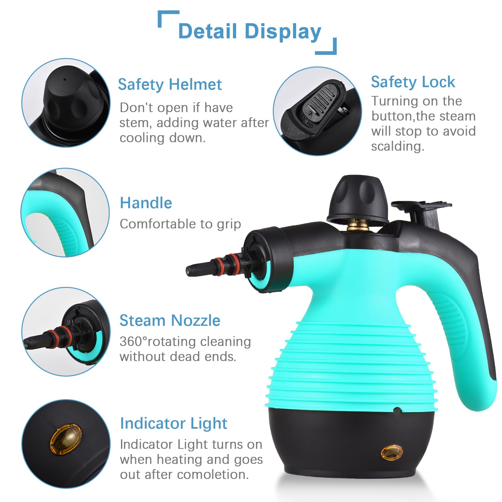 1050W Handheld Steam Cleaner with 9 Accessories - Multi-Surface Pressurized Portable Steamer for Home, Kitchen, Bathroom & Car Cleaning - Safety Lock Design - Perfect for Removing Stubborn Stains, Sanitizing Surfaces & Deep Cleaning Grout