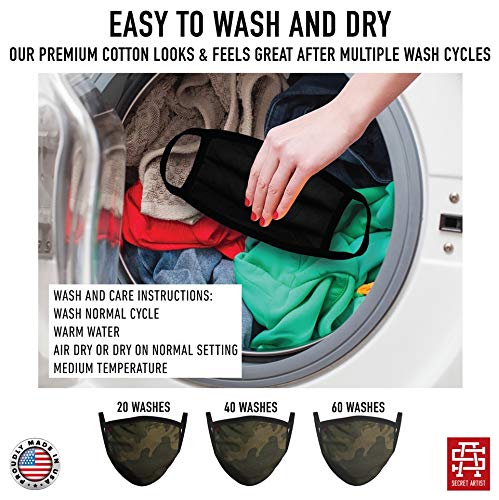 3-Pack Reusable Camo Cloth Face Masks - Washable, Breathable & Adjustable for XL/XXL Faces | Unisex, Reversible & Made in USA | Perfect for Outdoor Activities, Hunting, Hiking & Daily Protection
