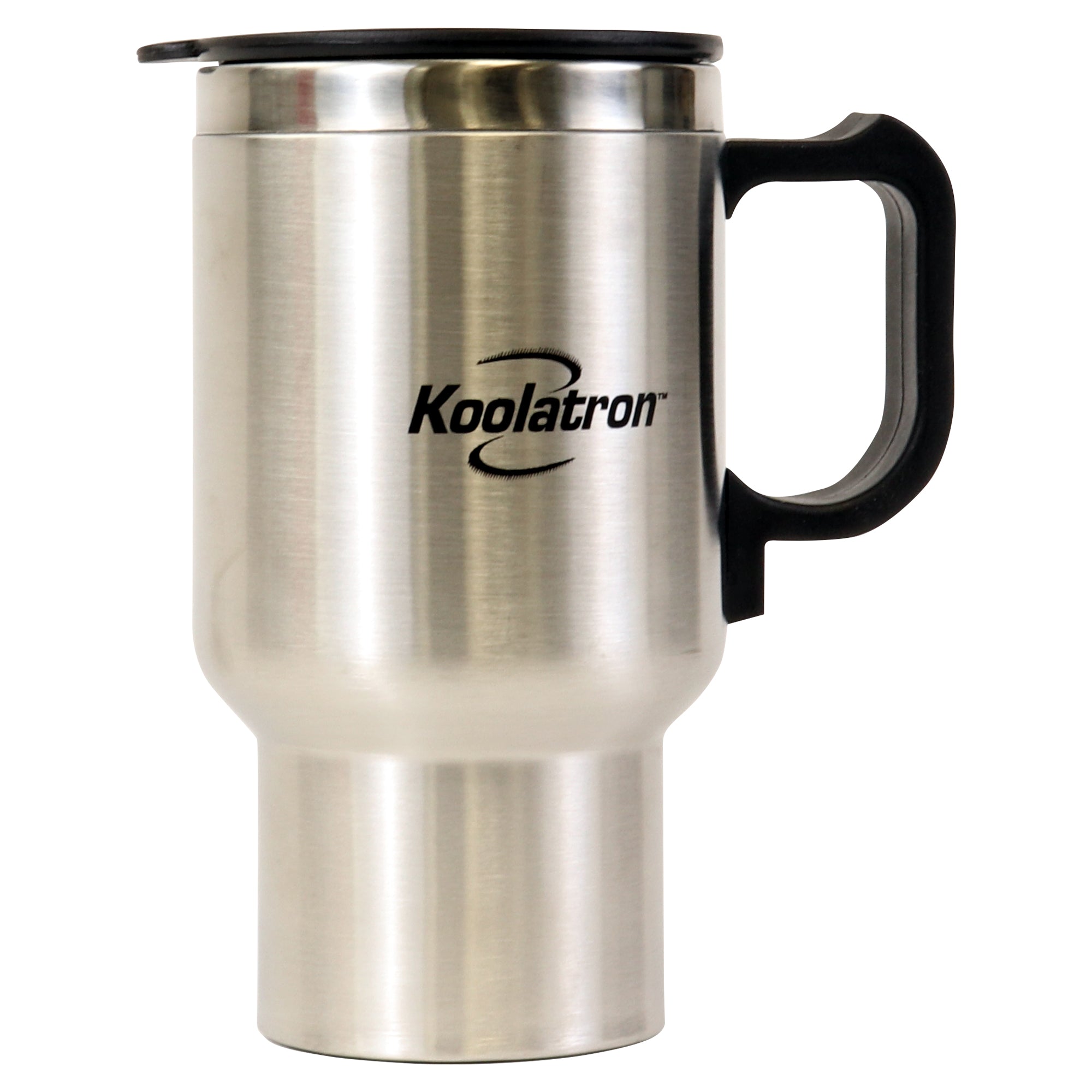 Koolatron 12V USB Heated Travel Mug - 17oz Stainless Steel Insulated Tumbler for Hot & Cold Drinks - Silver & Black Thermal Cup for Car, Office, Home - Perfect for Commuting, Camping & Road Trips