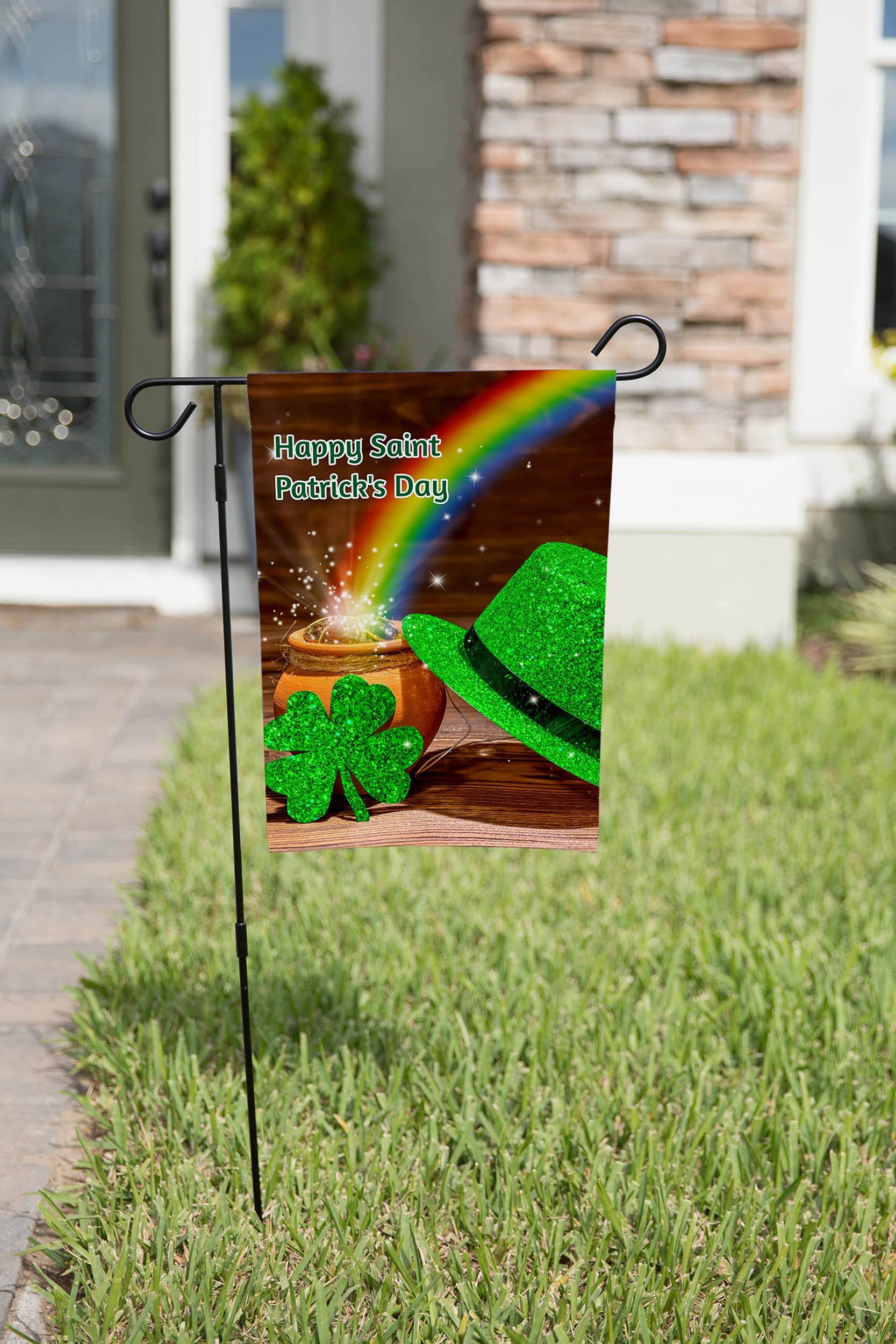 St. Patrick's Day Garden Flag - Double Sided 12x18 Inch Leprechaun Pot of Gold Irish Flag with Shamrock & Rainbow Design - Perfect for Outdoor Decor, Yard Signs, and St. Patrick's Day Celebrations