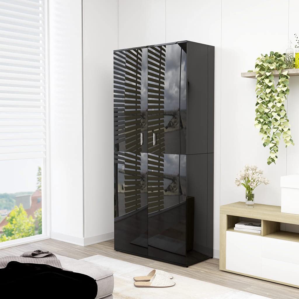 **Stackable Shoe Rack Organizer - High Gloss Black Shoe Cabinet (31.5