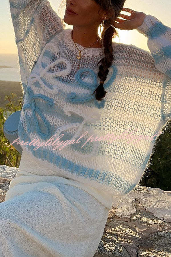 Rainbow Striped Loose Knit Sweater for Women - Cozy Hollow Out Pullover with Contrast Colors | Perfect for Fall Layering & Casual Outfits