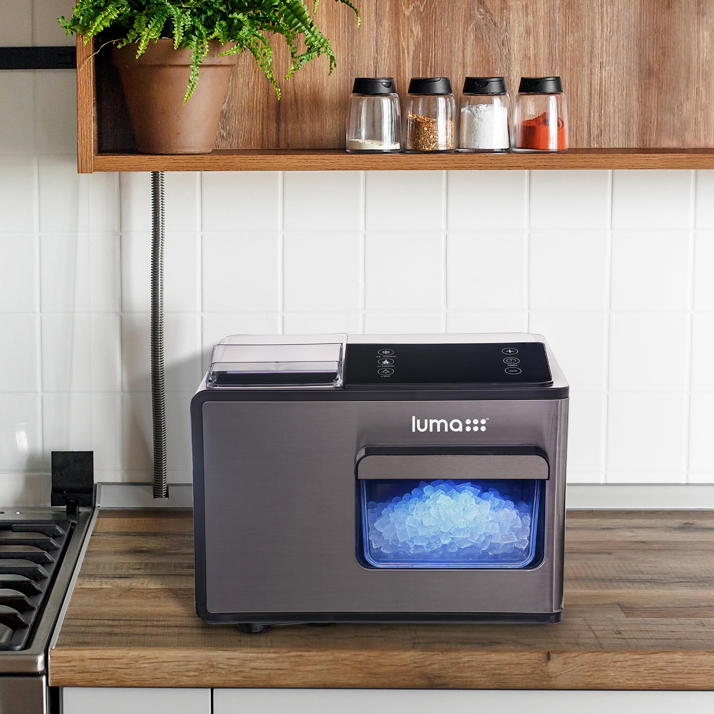 Luma Nugget Countertop Ice Maker - 44 lbs Daily Output, Black Stainless Steel Ice Machine for Home Bar, Kitchen, RV & Office | Fast Ice Production for Cocktails, Beverages & Entertaining