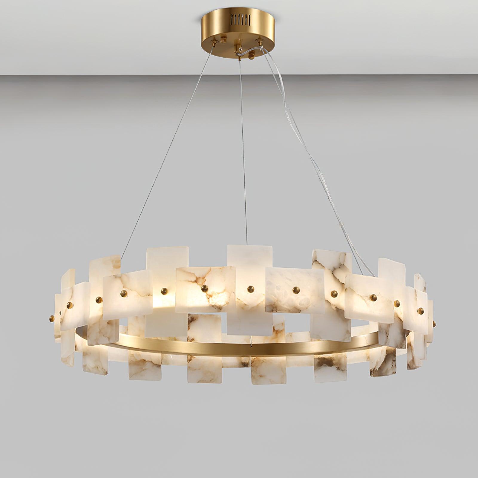 Elegant Alabaster Halo Chandelier - Modern Crystal Ceiling Light Fixture for Dining Room, Bedroom & Living Room Decor