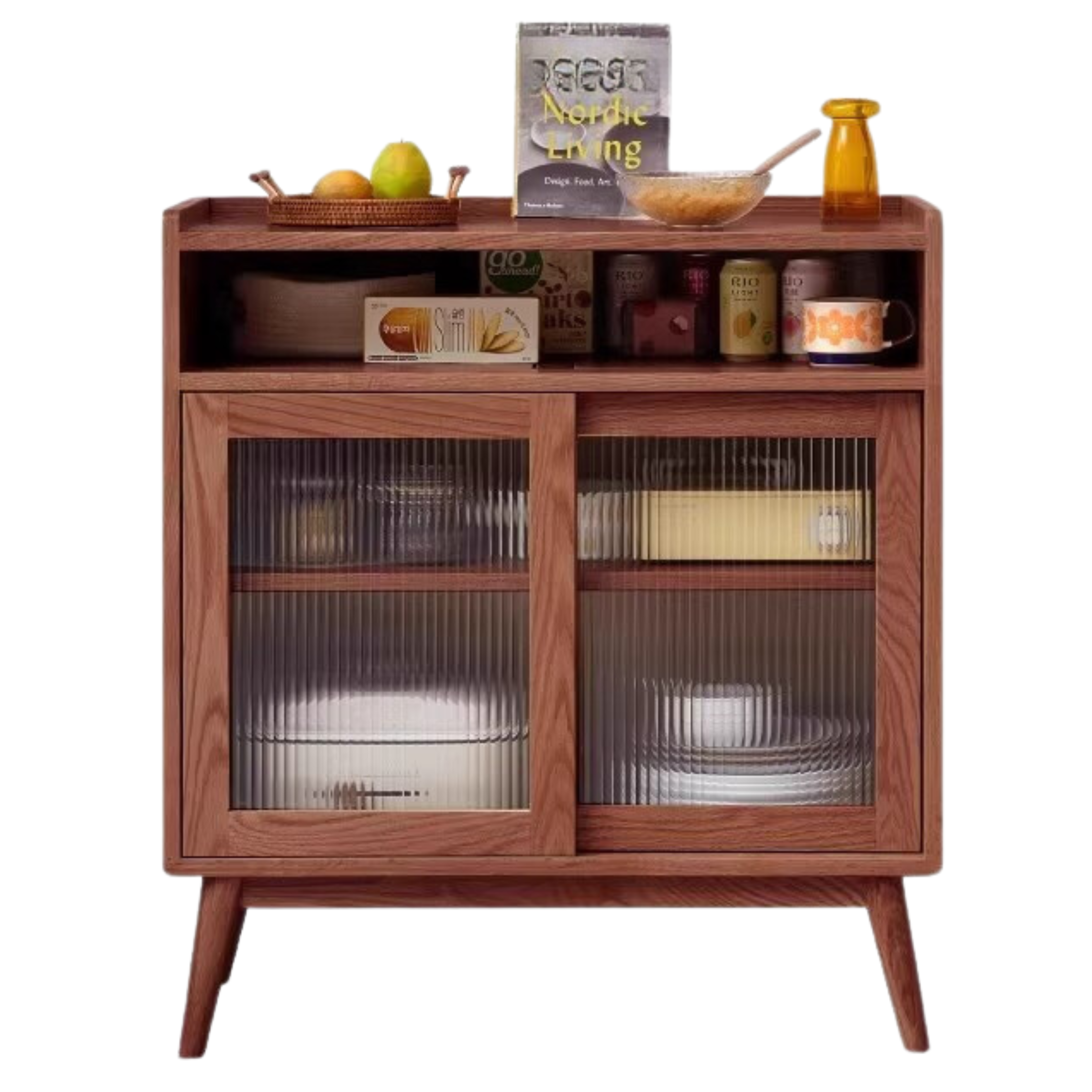 Oak Solid Wood Sideboard with Sliding Doors - Rustic Farmhouse Buffet Cabinet for Dining Room Storage & Living Room Decor