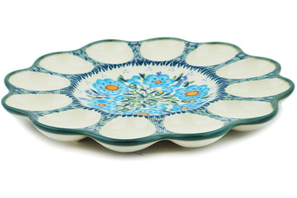 10 Egg Plate Holder - Bright Blue Ceramic Egg Tray for Easter, Breakfast & Kitchen Decor | Perfect for Easter Egg Display, Brunch Serving & Countertop Organization